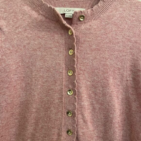 LOFT Rose Scalloped Gold Button Sweater - Picture 7 of 10